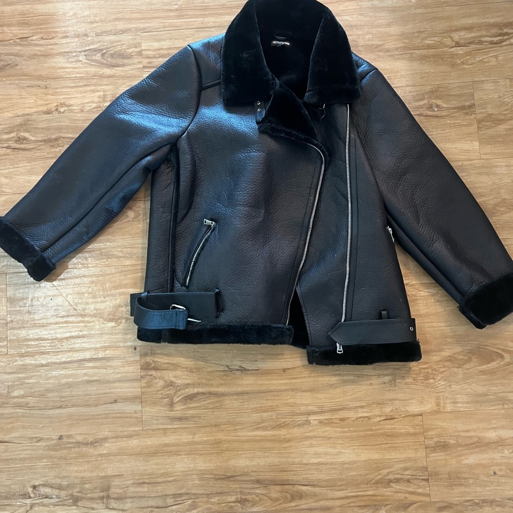 Black Leather Jacket with Fur Trim